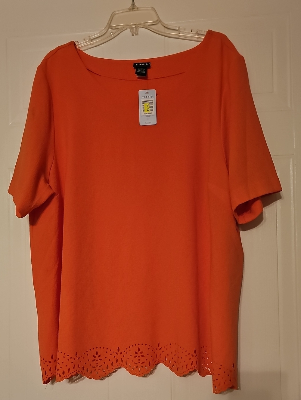 torrid Orange Short Sleeve Top with Laser-Cut Hem